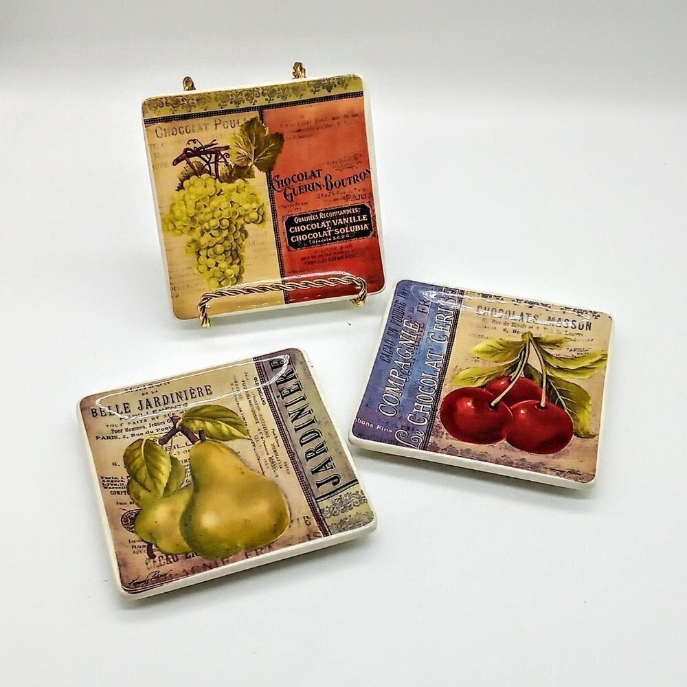 Set of 3 Lang Vintage Fruit by Kimberly Poloson Ceramic Dishes